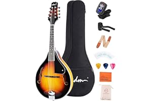 ADM Acoustic Mandolin Instrument Kit Music A Style for Kids Students Adults Wood Mandolins Beginner Set With Bag, Tuner, EQ, Strap, Strings, Picks and Hanger, Sunbrust