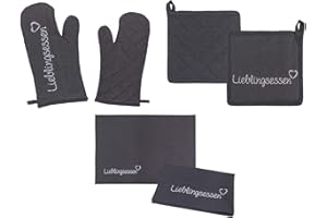 JOCBINLTD Küchenset Lieblingsessen mit Geschirrtuch Topfhandschuh Topflappen 4 teiliges Set