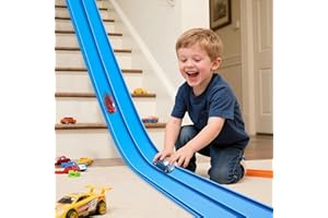 Autorennbahn Rennbahn 4M für Rennwagen, Flexible Race Car Track, Dual Rennstrecke Rampen, für 1:64 Autos, geeignet für Kinder ab 3 Jahren, Jungen und Mädchen (Blau)