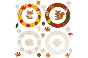 LAMEK 4 Kits Bricolage Couronne de Noël pour Enfant, Artisanat Animal de Noël en Bois, Décoration Couronne d'Automne Suspendue Loisir Créatif pour Ornement Activité Manuelle DIY Fête Cadeau Noël
