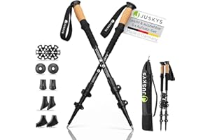 ‎JUSKYS Juskys Nordic Walking Stöcke - 2 Alu Teleskop Wanderstöcke, leicht & ausziehbar, Damen & Herren, mit Gummipuffer & Tasche, Kork Griff - Schwarz