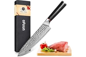 oFuun Cuchillo de Cocina Damasco, 19.3cm Cuchillo Chef Japones de Acero Damasco de 67 Capas, Cuchillo de Cocinero Profesional para Cortar Verdura, Fruta, Carne y Pescado - Serie Lago