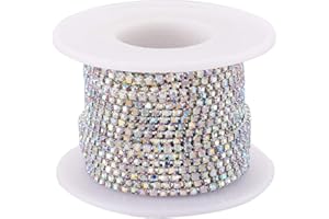 Cheriswelry 2mm Rhinestone Cup Chains, 10 Yards Silver Plated Clear Crystal AB Color Trimming Claw Chain DIY Sewing Craft for Jewellery Making