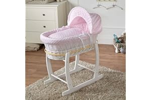 For Your Little One FYLO Pink Dimple White Wicker Moses Basket with White Rocking Stand