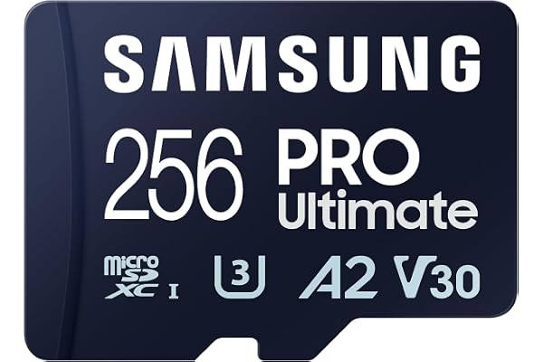SAMSUNG PRO Ultimate microSD Memory Card + Adapter, 256GB microSDXC, Up to 200 MB/s, 4K UHD, UHS-I, Class 10, U3,V30, A2 for Action Camera, Drone, Gaming, Phones, Tablets, MB-MY256SA/WW