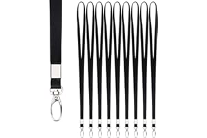 Segus Correa para Cuello Llaves Negro Lanyard 10 Piezas, Cordones de Insignia para Cuello, Colgantes de Tarjetas de Identificación, Lanyards de Imitación de Nylon con Mosquetones de Metal Resistente