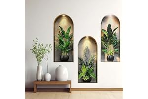 3D väggtatuering växter 3 stycken självhäftande väggklistermärken gröna krukväxter tropiska blad monstera väggklistermärken 2