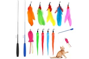 UGBO Juguetes para Gatos Interactivos Retráctil Juguete Gato Juegos para Gato con Plumas Interactivo de Gato Varita Mágica con Campanas y Teaser de Repuesto Caña para Ejercitar Gatos y Gatitos (Estilo 2)