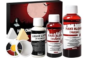 PATRICHOR Maquillage Halloween Effets Spéciaux, Faux Sang + Peinture Visage + Faux Sang Rouge Foncé + Pinceaux de Maquillage pour Halloween Decoration Accessoire Costume Carnaval Zombie Vampire Plaies Cicatrice
