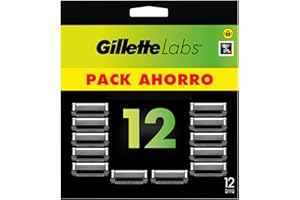GilletteLabs 12 Recambios Para Maquinillas De Afeitar, Cuchillas De Afeitar Hombre Con 5 Hojas y Banda Lubricante, Compatible Con Todas Las Maquinillas GilletteLabs
