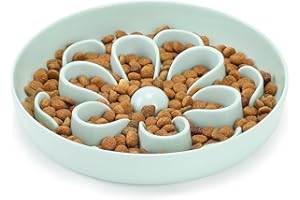 IDOGCHEW Gamelle Anti Glouton Chat, Assiette Bol Plat en Mélamine pour Chaton Gourmand Manger Lentement Anti Vomissement(Vert-Fleur, Rond)