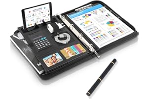 TLGREEN Teczka konferencyjna A4, teczka konferencyjna A4 z uchwytem na telefon, skórzana teczka na dokumenty z zamkiem błyskawicznym, wodoszczelna teczka z mechanizmem pierścieniowym, klipsem, notatnikiem