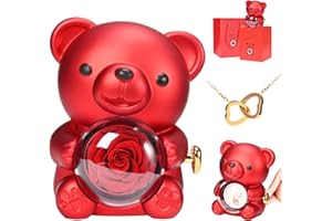 WildFun Goldmiky Ours Rose Eternelle avec Collier Gravé y Compris Boîte- Cadeau Unique pour Femme :Fête des Mères, Cadeau Unique pour Femme Saint Valentin,Noel,Mariages, Anniversaire