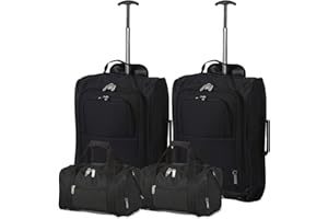 5 CITIES 2x Ryanair Kabinengepäck 55x40x20cm & 2x Reisetasche 35x20x20, Handgepäck Set - nehmen Sie beide mit! (Schwarz)