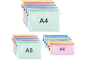 HIQU AND HIST 15 Stück Dokumententasche A4+A5+A6, Reißverschlusstasche Wasserdichte Mesh Dokumententaschen,Reißverschlussbeutel für Bürobedarf,Schulmaterial,Dokumente Case,Papier,Quittungen,Kosmetika,5 Farben