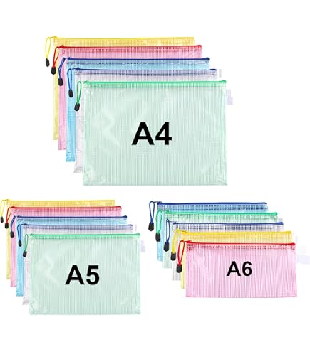 15 Stück A4 Dokumententaschen Wasserdicht – Mit Reißverschluss & Mesh-Fach, Bunt, Für Büro, Reise & Schule