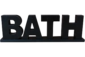 CVHOMEDECO. Rustic Vintage Wooden Words Sign Free Standing Bath, Bathroom/Home Wall/Door Decoration Art (Black 1)