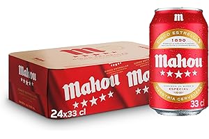 Mahou 5 Estrellas, Pack de 24 Latas x 33 cl, Cerveza Especial Dorada Lager, Sabor 5 Estrellas, 5,5% Volumen de Alcohol