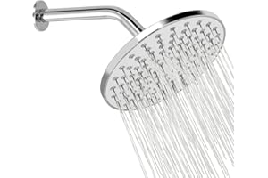 HOMGEN Shower Head High Pressure Shower Head Set 8 Inch Rain Shower Stainless Steel Built-in Shower Head with 7.8 Inch Shower Arm Fliter Band Flow Limiter and Water-Saving Thin Design Silver
