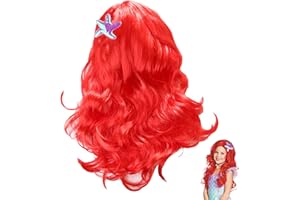 BONGSHAKALAKA Peluca Infantil De Sirena Princesa Sirena Para Niña Peluca Roja Rojo Largo y Rizado Accesorios De Disfraz Peluca De Princesa Larga Sirena Para Halloween Cumpleaños Regalo Fiesta Cosplay Carnaval
