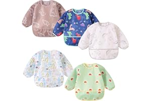 Yunguui 5 Pcs Baby Bibs with Sleeves,Waterproof Weaning Bib,Toddler Apron 3-30 Months