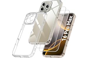 Qasyfanc Funda Compatible con iPhone 16 Pro MAX, Carcasa con Protección de La Cámara y 2 Protector Pantalla, TPU Protección Militar Anti-Choque Funda Silicona PC Anti-Arañazos Caso, Transparent
