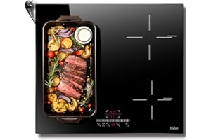 Hobsir Induktionskochfeld mit Stecker, Kochfeld 4 Platten, 60cm Induktionskochfeld, 3500W, Einbau kochfeld mit Flexzone, Kindersicherung, Schieberegler Touch Control