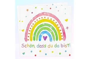 40Stück Servietten Schön Dass Du Da Bist + Regenbogen, Hakiwina Regenbogen Deko Kindergeburtstag für Kinder 1. Geburtstag Taufe Einschulung Kommunion Konfirmation Papierserviette Mädchen Junge