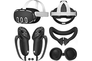 PKKP Lot de 6 coques de protection en silicone pour Meta Quest 3 VR - 6 pièces - Coque de protection pour manette tactile - Cache d'objectif - Cache-yeux - Noir