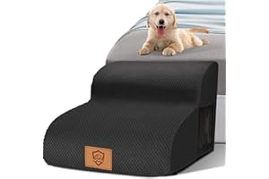 Myiosus Escalier pour Chien à 2 marches, Escalier pour Animaux Antidérapant en Éponge Haute Densité, Rampe pour Chien avec Housse en Tissu Lavable et Amovible Surface, pour Canapé et Lit, Noir