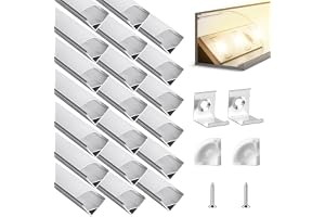 BRIMETI LED Aluminiumprofil 20 x 1M V-formad LED-profil Vit med Skydd Aluminiumkanal och Monteringsklämmor LED-kanal Diffusor