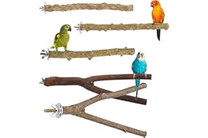 Omevett 5 Pcs Bird Perches Natural Wood Parrot Perch Stand Set Budgie Perches for Cage Bird Cage Perches for Parrotlets Cockatiels Budgies Parakeets
