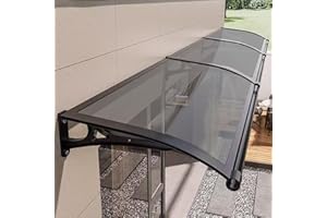 OCAZI auvent de terrasse，Auvent de Porte et fenêtres,auvent Porte d'entree，Marquise en Polycarbonate Résistante, Contre La Pluie et UV,Porte Toit Marquise Abri Protection - Gris fumée - 60x160cm/24 x63