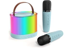 WAKSOX Mini Karaoke Machine with 2 Microphones, Christmas Stocking Fillers for Girls, Girl Birthday Gift Present Secret Santa Gifts for 4 5 6 7 8 9 10 Year Old Teenage Toys Party Supplies (Blue)