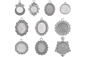 SUNNYCLUE 1 caja 40 bandejas Colgantes con Biseles de Cabujón de 12 mm ~ 18x25 mm, Cabujones Ovalados Redondos, Estilo Vintage, Plata Antigua, Bandeja de Bisel En Blanco, Foto Conmemorativa, Dijes par