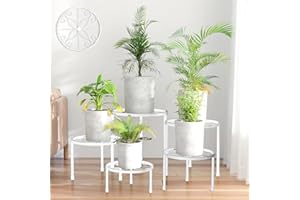 Ziwijity 5er-Set Blumenständer aus Metall, Pflanzenständer für Innen Außen Garten Pflanzen,Blumentopf Ständer für Pflanzentreppe, Anti-Rost Eisen Display Rack für Haus & Garten Dekoration (Weiß)