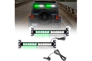 JMEST LEAD Green & White Windshield Strobe Lights for Trucks, 2 x 12.4'' Car Windshield Emergency Recovery Strobe Light, 24-LED Traffic Advisor Strobe Flashing Lights Bar 23 Modes for Cars Van