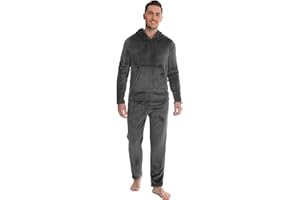 Vlazom Pyjama Homme Polaire Ensembles de Pyjama Hiver à Capuche Pilou Chaud Vêtements de Nuit