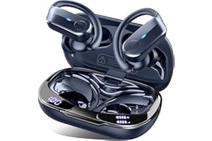 Ordtop Bluetooth Kopfhörer Sport, 70H In Ear Kopfhörer Bluetooth 5.4, HiFi Stereo Tiefer Bass Kabellose Kopfhörer mit 4 Noise Cancelling Mics, IPX8 Wasserdicht Ohrhörer mit Ohrhaken, LED-Anzeige USB-C