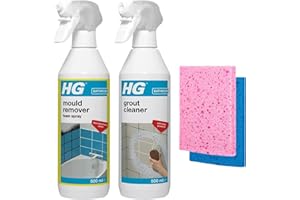 CECES HOME & GARDEN Mould Remover Tile Grout Cleaning Bundle with 1x HG Mould Remover Foam Spray 500ml, 1x HG Grout Cleaner 500ml, 2x CHG Sponge Wipes - For Ceilings, Walls, Tiles, Bathroom Mould Stains and Dirt