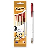 Bic Rosse Penne A Sfera, Ottime Per La Scuola, Punta Media 1.0 Mm, Pacco Da Quattro Penne, Rosso, 5.5 X 0.8 X 20.5 Cm