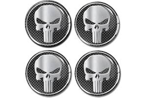 SkinoEu 4 x 50mm Adesivi Resinati 3D Gel Stickers Auto Coprimozzo Universale Logo Silicone Autoadesivo Stemma Adesivo Copricerchi Tappi Ruote Cranio A 250