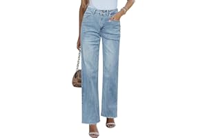 Roskiky Jeans da donna a vita alta, elasticizzati, in denim largo, casual, da donna