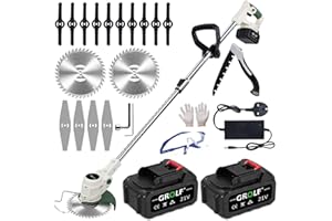 GROLF Cordless Grass Strimmer with Metal Blade 4.0Ah Battery and Fast Charger，Powerful Electric Garden Grass Trimmer Rechargeable Lightweight Yard Brush Cutter,Suitable for Gardens, Villas, Lawns