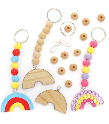 Baker Ross Bastelset "Regenbogen" – 4 Schlüsselanhänger Aus Holz Zum Dekorieren Für Kinder Ab 3 Jahren (12 Cm)