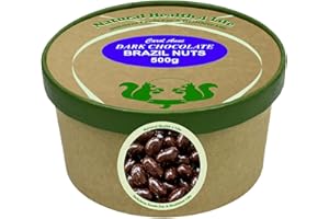 Natural Health 4 Life Carol Anne Confectionery Dark Chocolate Brazil Nuts 500g, Recyclable Kraft Tub and Sealed with Kraft Paper to Retain Freshness, Gluten-Free, Vegetarian,7.6g Protein/100g (1 Tub)