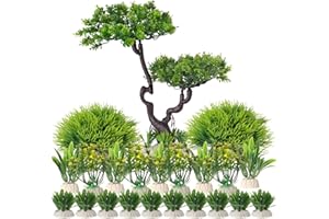 BEGONDIS 25Pcs Artificial Aquarium Plants Tree Set, Plastic Fake Aquatic Plants for Fish Tank Decorations