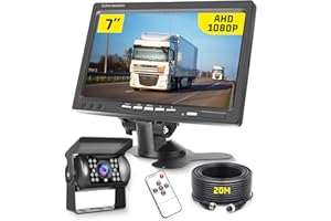 Hikity Kit Telecamera Retromarcia con Monitor 7 Pollice, Impermeabile IP69 Telecamera Posteriore Auto Camper, Visione Notturna Retromarcia per Camion, Autobus, RV, Rimorchio, Furgone (12-24V)