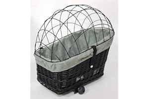 Tigana Hundefahrradkorb für Gepäckträger aus Weide 60 x 39 cm Schwarz Gitter Tierkorb Hinterradkorb Hundekorb für Fahrrad (S-S) (XXL + Kissen/Holz/Einlage G1)