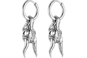 HZMAN Skull Goat Head Earring for Men Women Stainless Steel Gothic Punk Devil Satanic Dangle Drop Earrings Baphomet Goat Earring Jewelry Gift